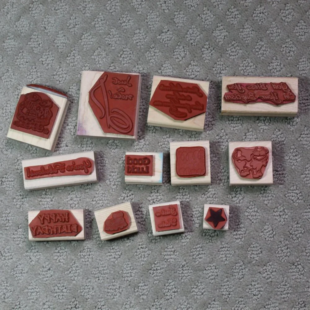 12 Stamps Stampin' Up Varied Theme Wood Mounted Stamps  & 3 Washable Inks